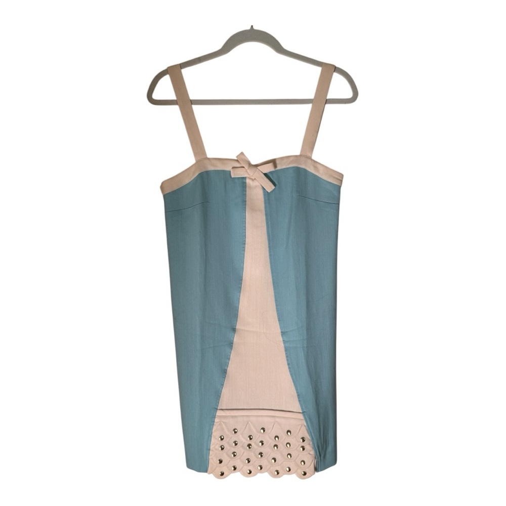 Lauren Moffatt Vintage Blue and Cream Dress with Bow Detail